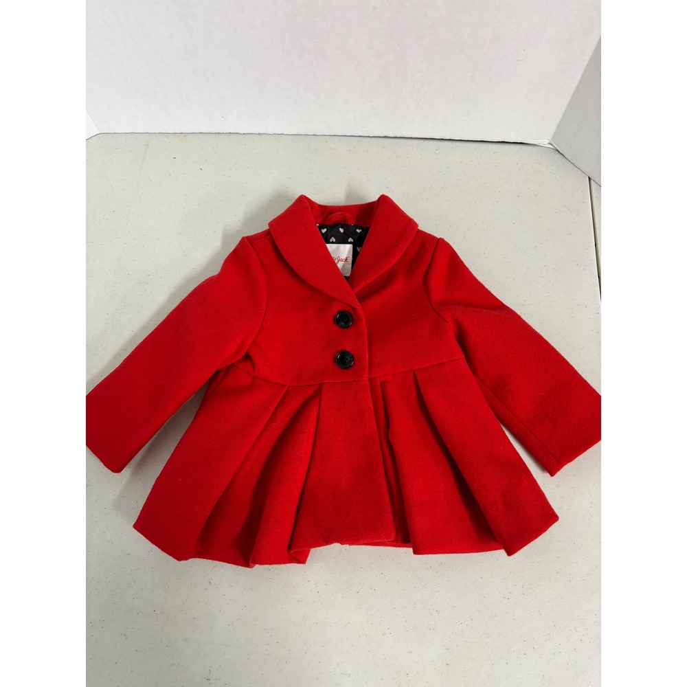Cat & Jack Baby Girls Red Peplum Pea Coat Heart Print Lining‎ 12M Holiday Dressy